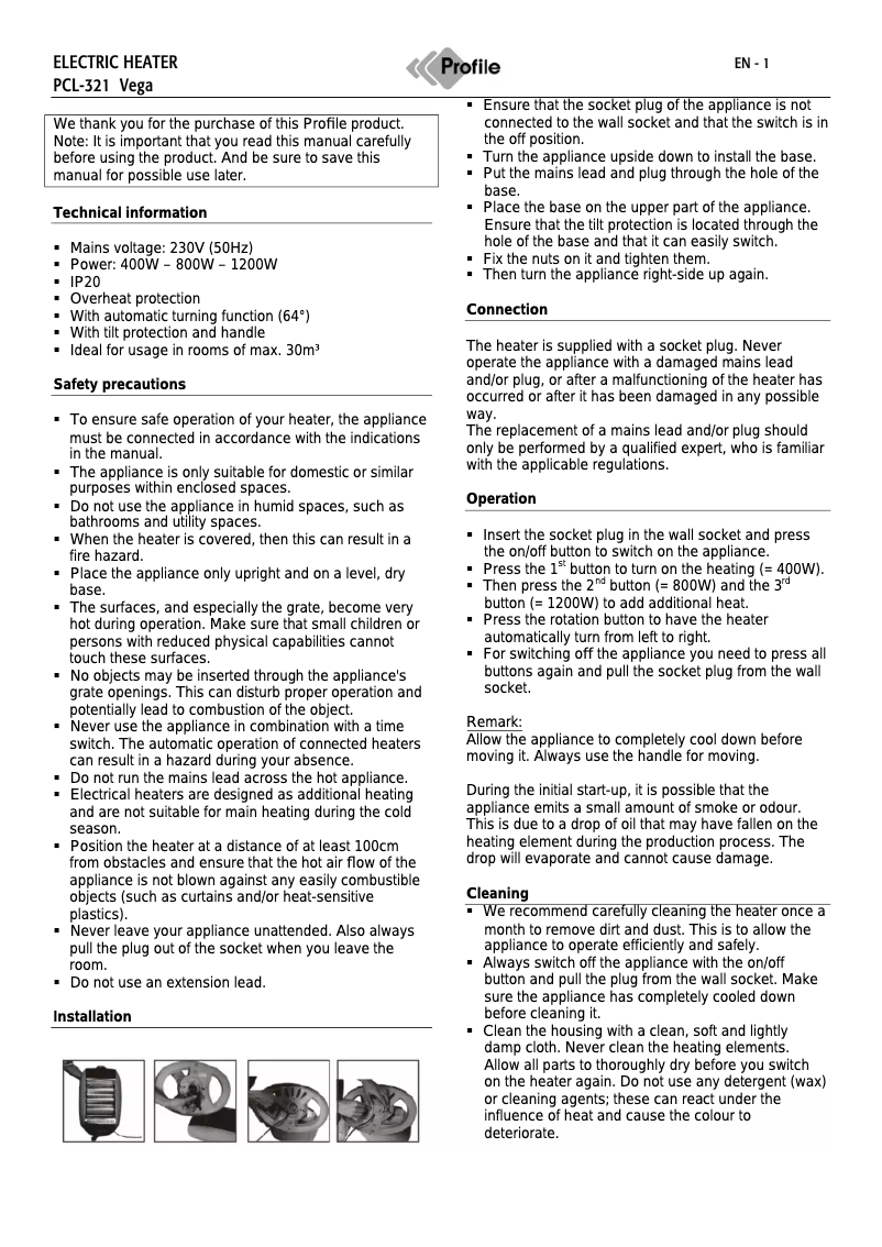 Página 1 del manual Manual de usuario Profile PCL-321 Vega