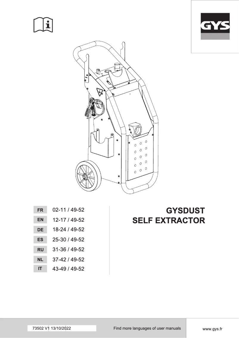 Imagen de la primera página del manual del dispositivo Gysdust Self Extractor