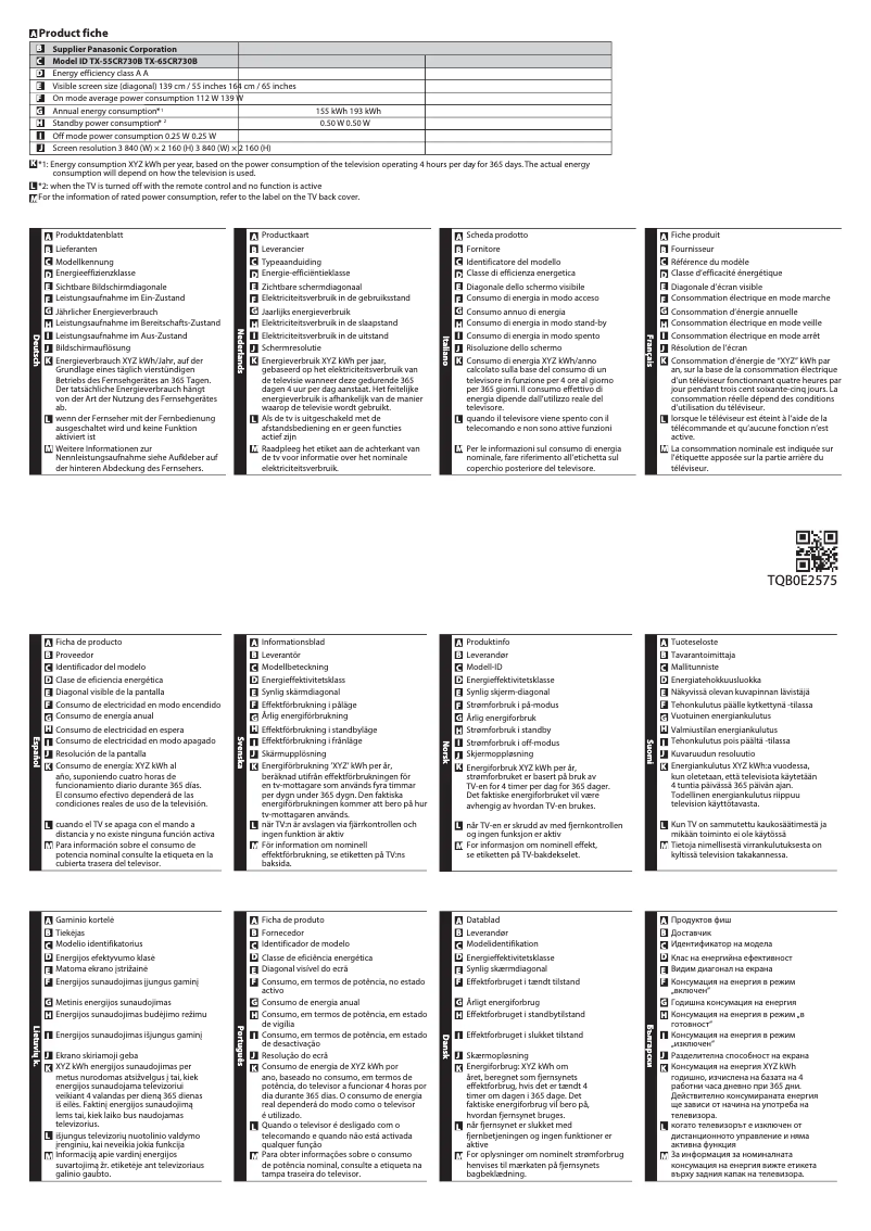 Imagen de la primera página del manual del dispositivo TX-65CR730B