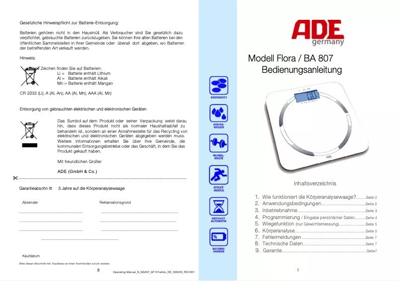 Página 1 del manual Manual de usuario ADE Flora BA 807