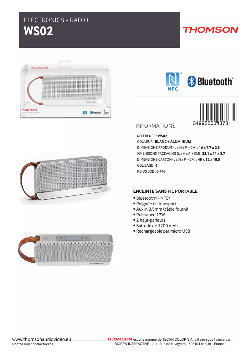 Página 1 del manual Ficha técnica Thomson WS02