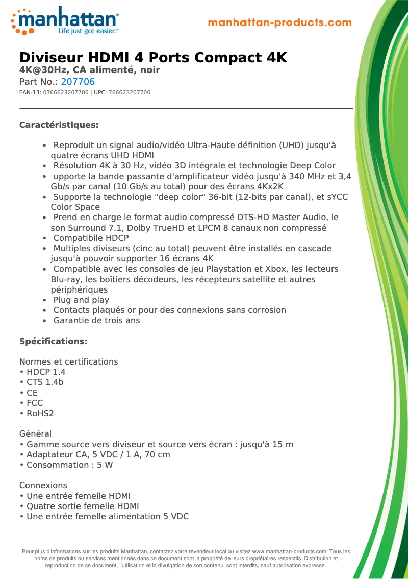 Página 1 del manual Ficha técnica Manhattan 207706