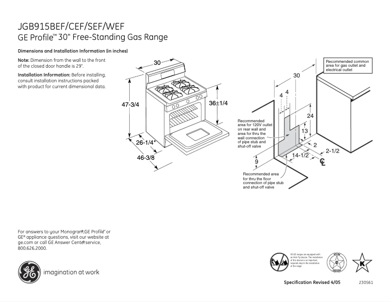 Página 1 del manual Ficha técnica GE Profile JGB915CEFCC