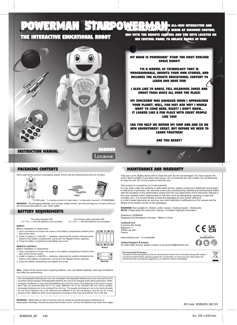 Imagen de la primera página del manual del dispositivo ROB85EN