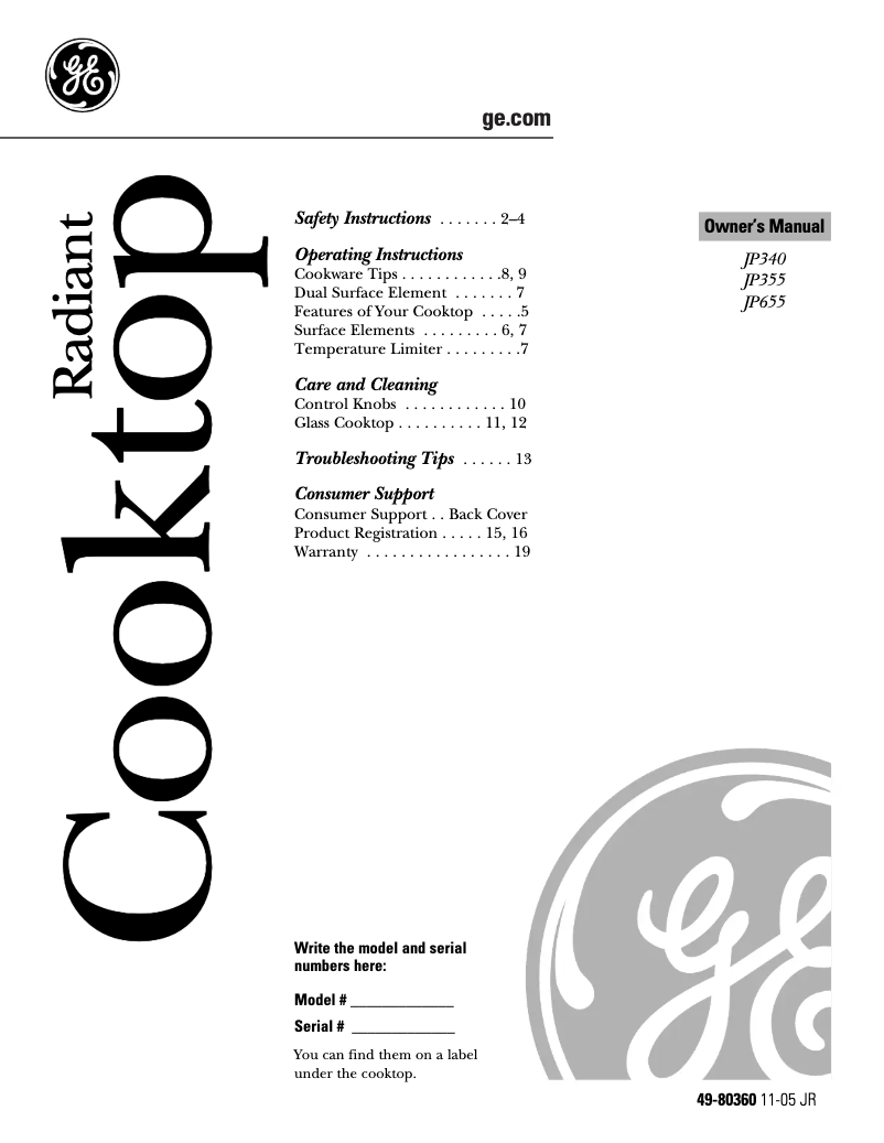 Imagen de la primera página del manual del dispositivo JP355KKCC