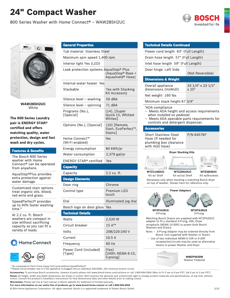 Imagen de la primera página del manual del dispositivo WAW285H2U