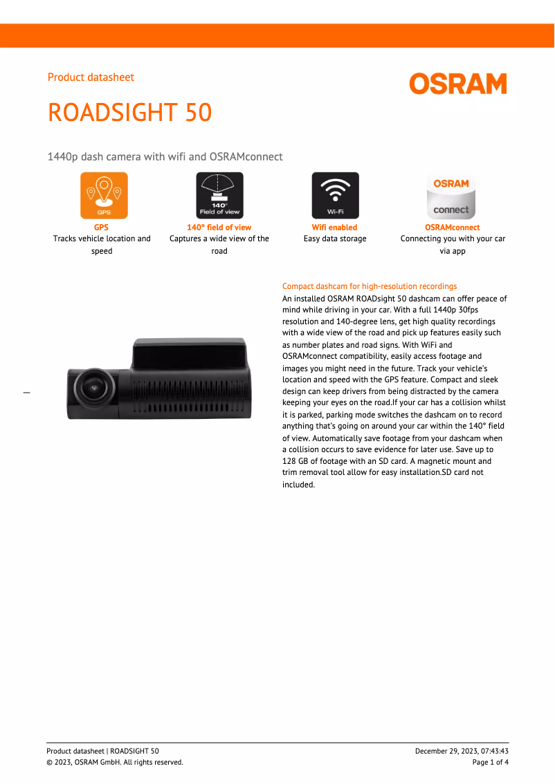 Página 1 del manual Ficha técnica Osram ROADsight 50