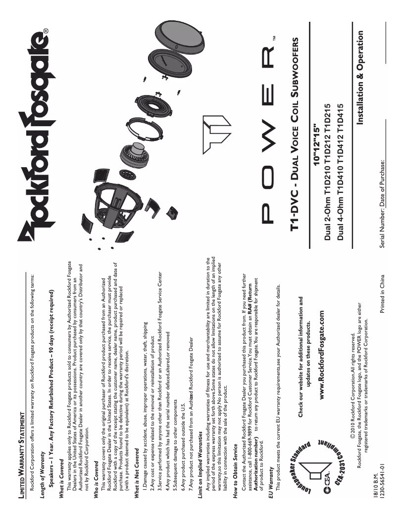 Página 1 del manual Manual de uso y mantenimiento Rockford Fosgate Power T1D415