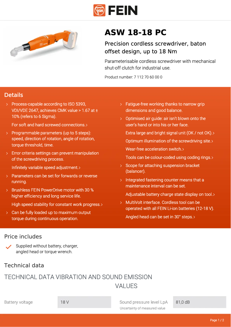 Imagen de la primera página del manual del dispositivo ASW 18-18 PC