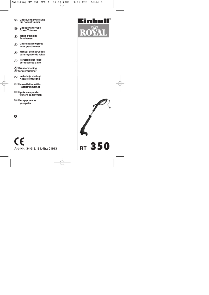 Imagen de la primera página del manual del dispositivo Royal RT 350