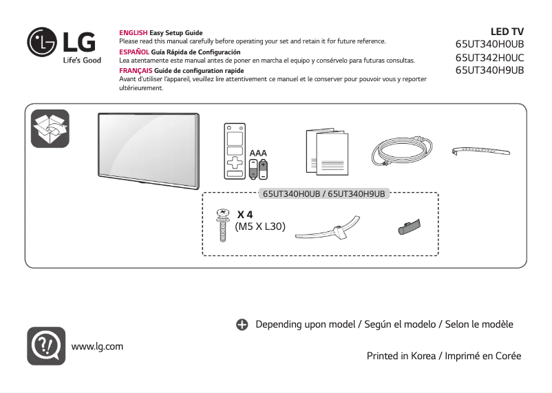 Imagen de la primera página del manual del dispositivo 65UT340H