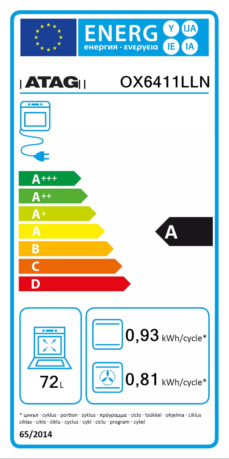 Página 1 del manual Etiqueta energética Atag OX6411LLN
