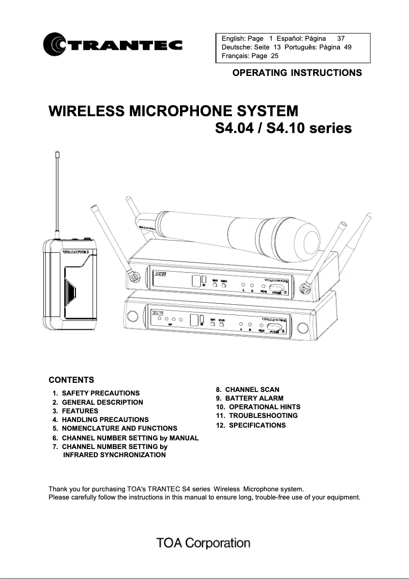Imagen de la primera página del manual del dispositivo Trantec S4.10