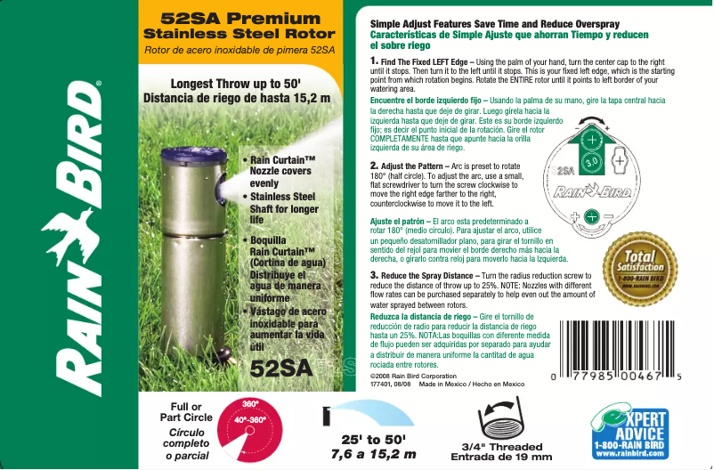 Página nº 1 - Manual de usuario Rain Bird 52SA Premium