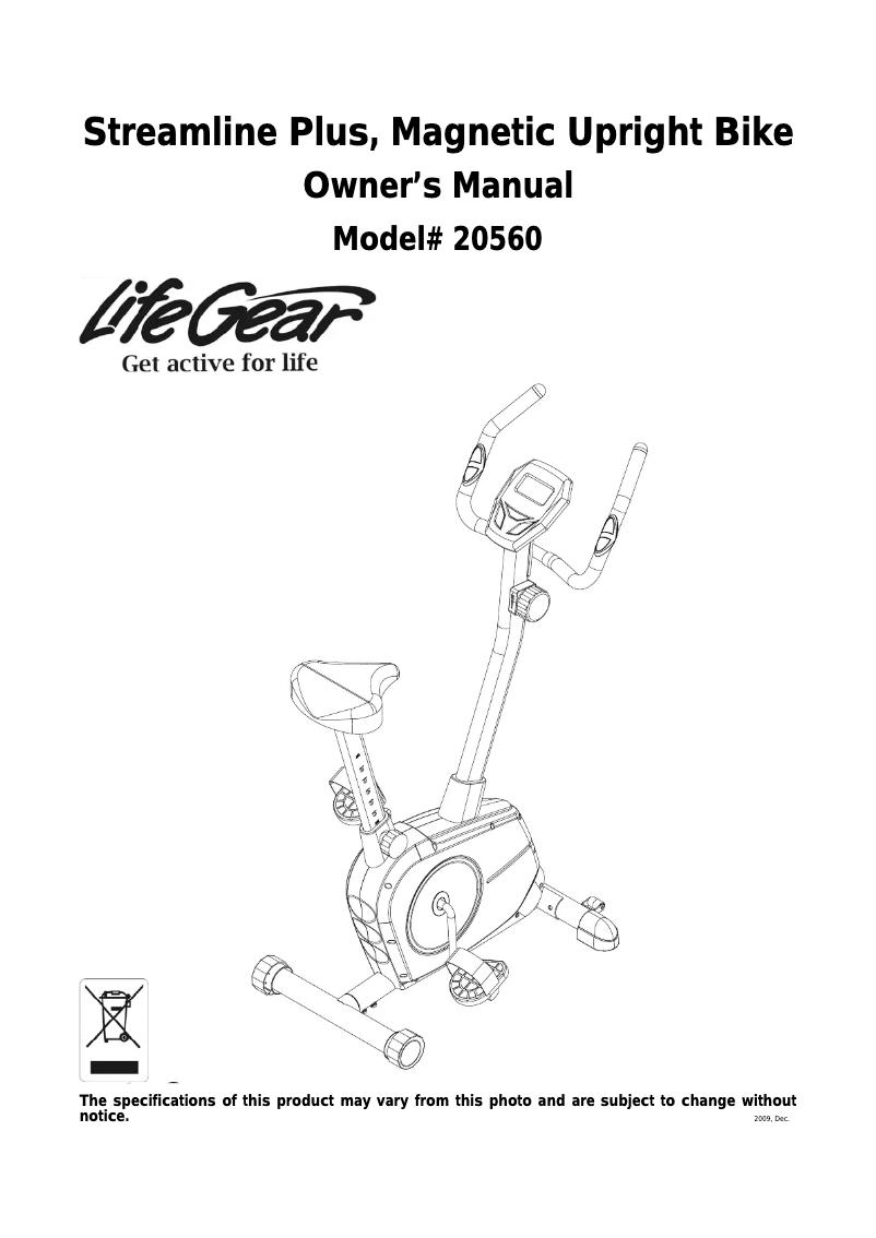 Página 1 del manual Manual de usuario Life Gear Streamline Plus 20560