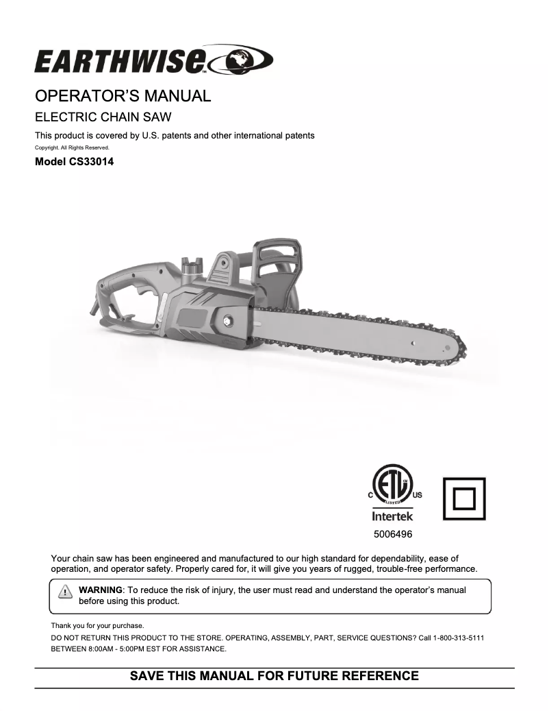 Página nº 1 - Manual de usuario Earthwise CS33014