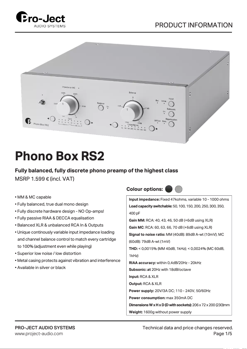 Imagen de la primera página del manual del dispositivo Phono Box RS2