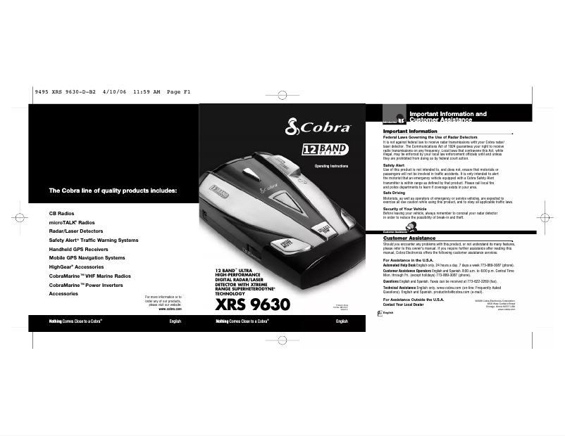 Imagen de la primera página del manual del dispositivo XRS 9630