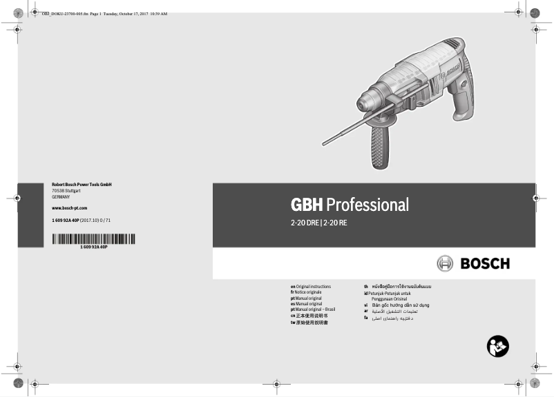 Imagen de la primera página del manual del dispositivo GBH 2-20 RE Professional