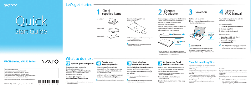 Página 1 del manual Guía de instalación Sony Vaio VPCSB190S
