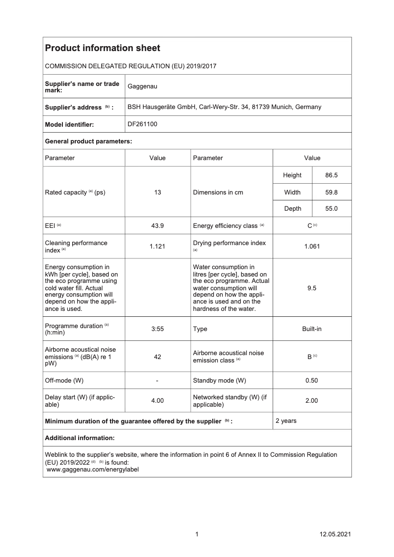 Imagen de la primera página del manual del dispositivo DF261100