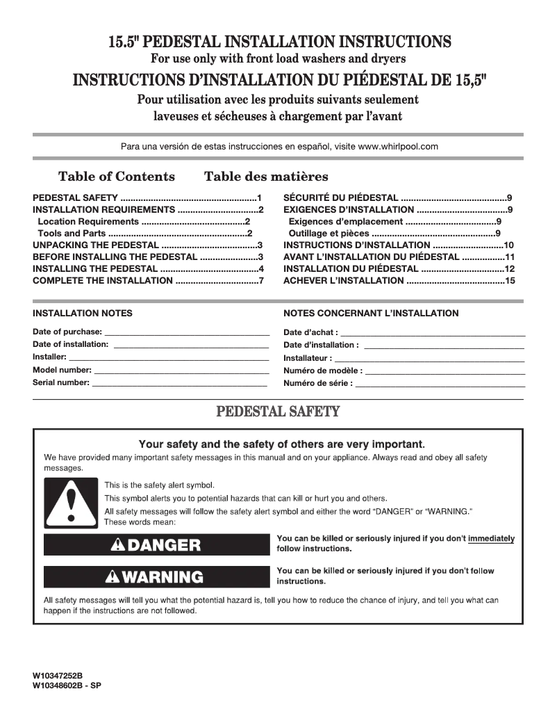 Página 1 del manual Manual de usuario Whirlpool WFP2715HW