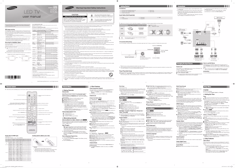 Imagen de la primera página del manual del dispositivo UN46JH5005F