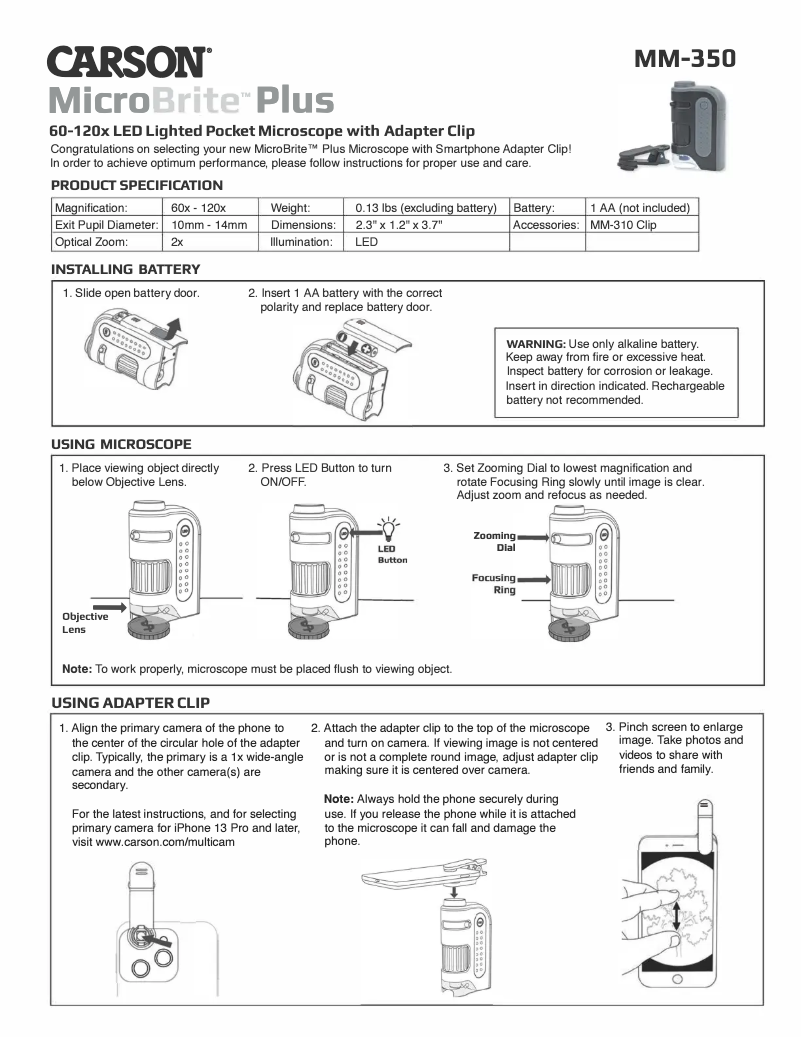 Página 1 del manual Manual de usuario Carson MM-350