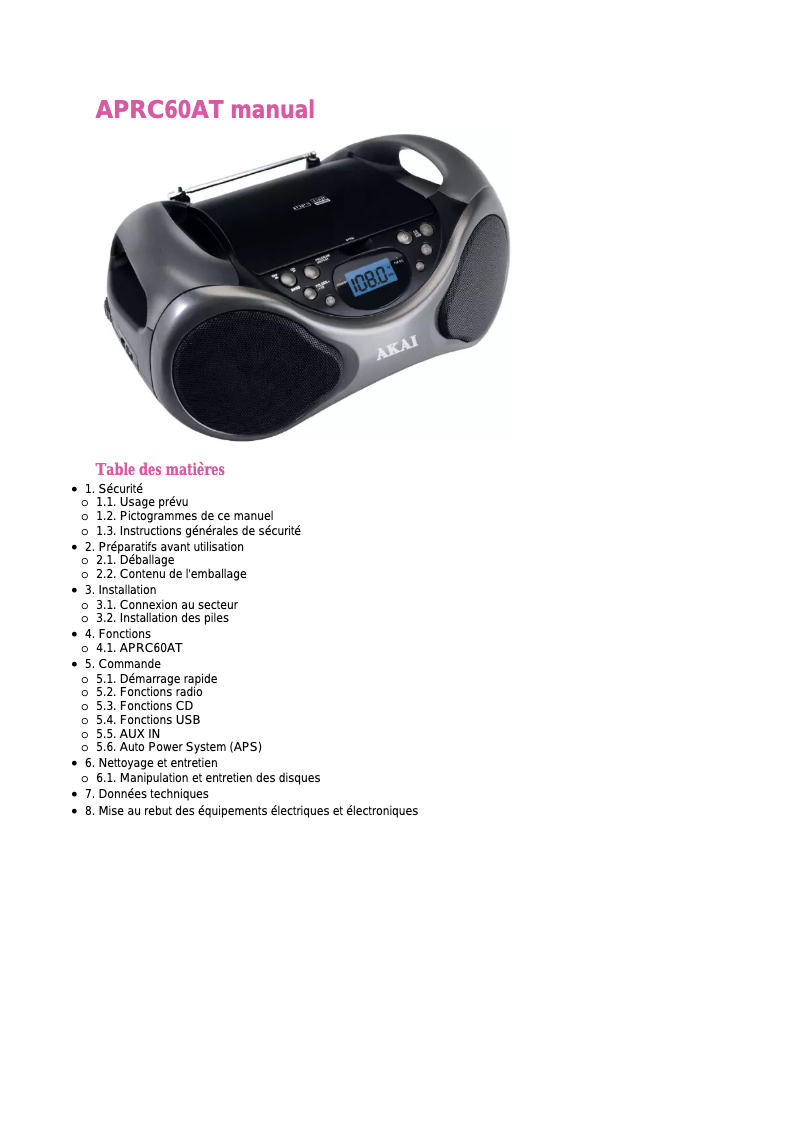 Página 1 del manual Manual de usuario AKAI APRC60AT