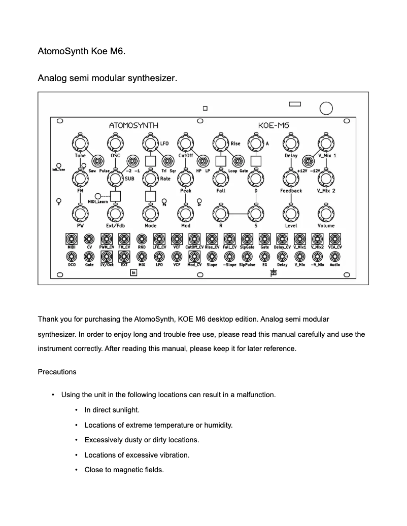 Página 1 del manual Manual de usuario AtomoSynth KOE-M6