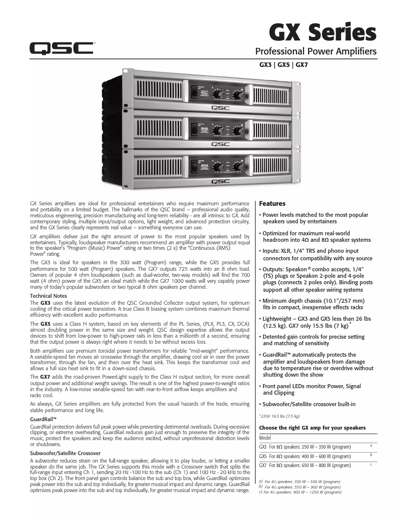 Página nº 1 - Ficha técnica QSC GX7