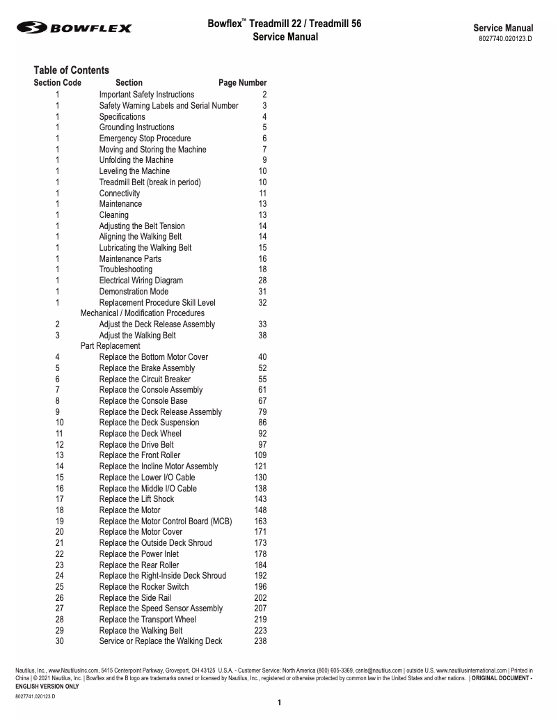Página nº 1 - Manual de usuario Bowflex Treadmill 56