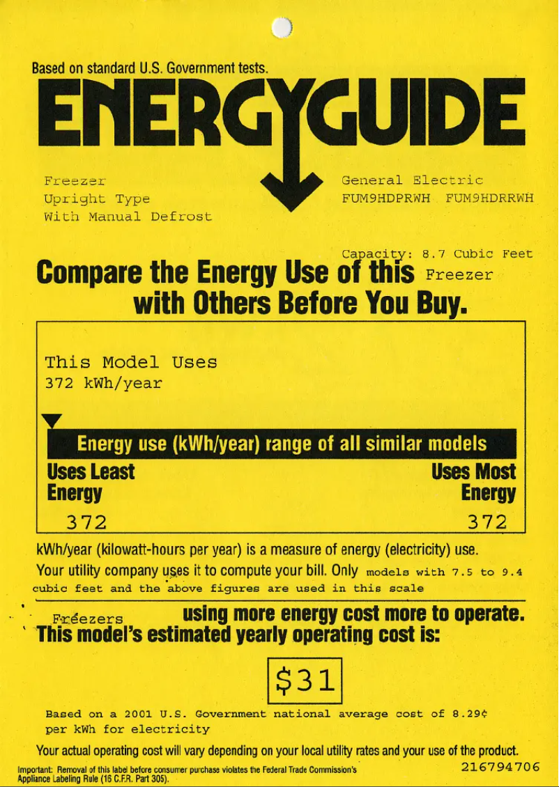 Página 1 del manual Etiqueta energética GE FUM9HDRRWH