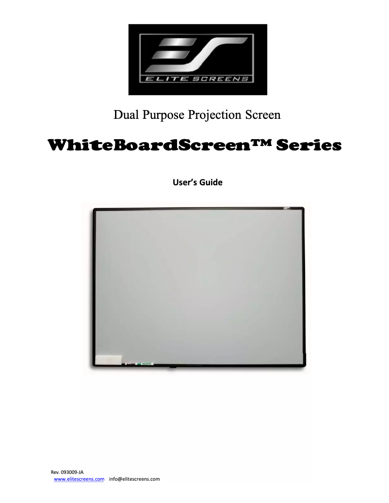 Página nº 1 - Manual de usuario Elite Screens Whiteboard WB96H