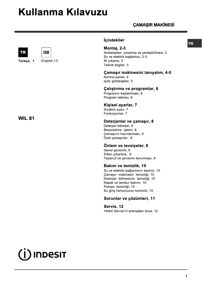 Página 1 del manual Manual de usuario Indesit WIL 81