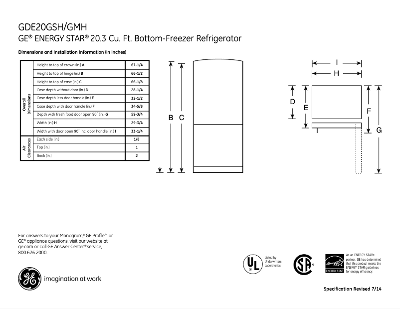 Página 1 del manual Ficha técnica GE GDE20GMHES