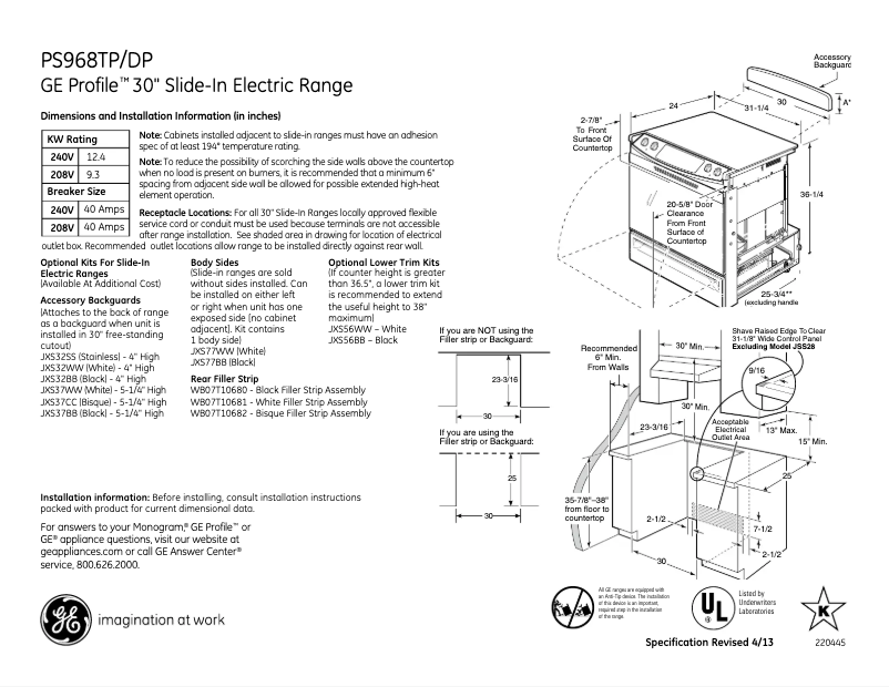 Página 1 del manual Ficha técnica GE Profile PS968DPBB