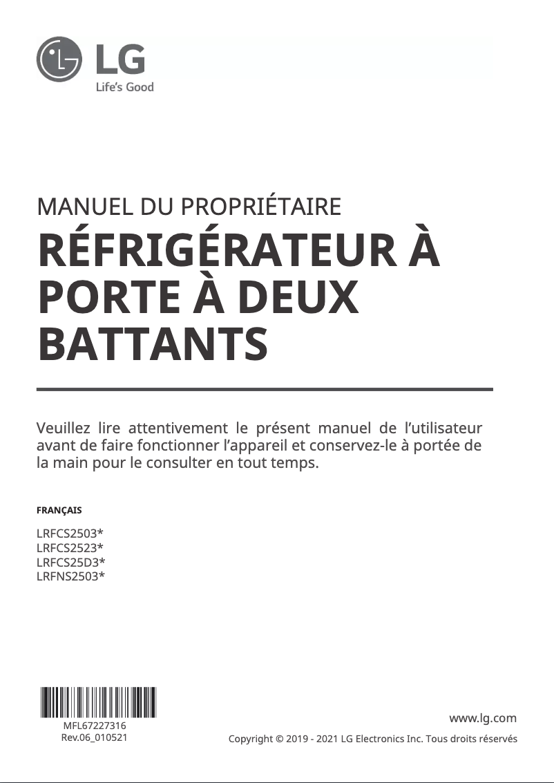 Página nº 1 - Manual de usuario LG LRFCS2503D