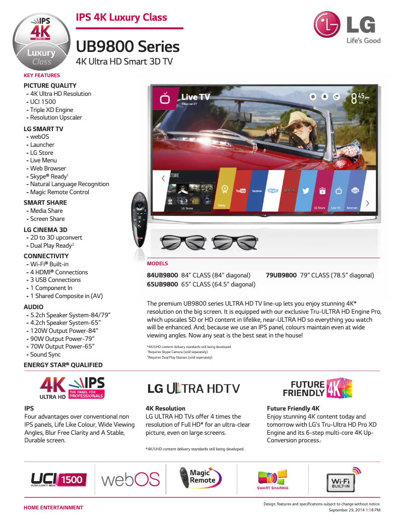 Imagen de la primera página del manual del dispositivo 65UB9800