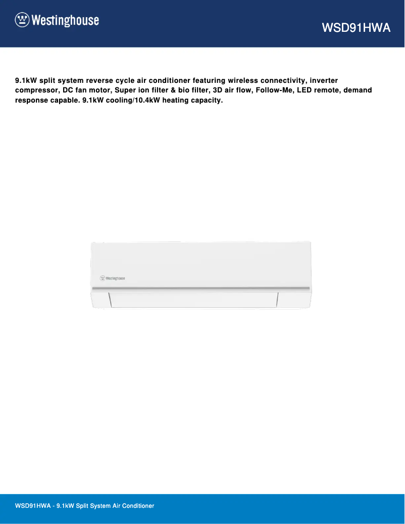 Página 1 del manual Ficha técnica Westinghouse WSD91HWA