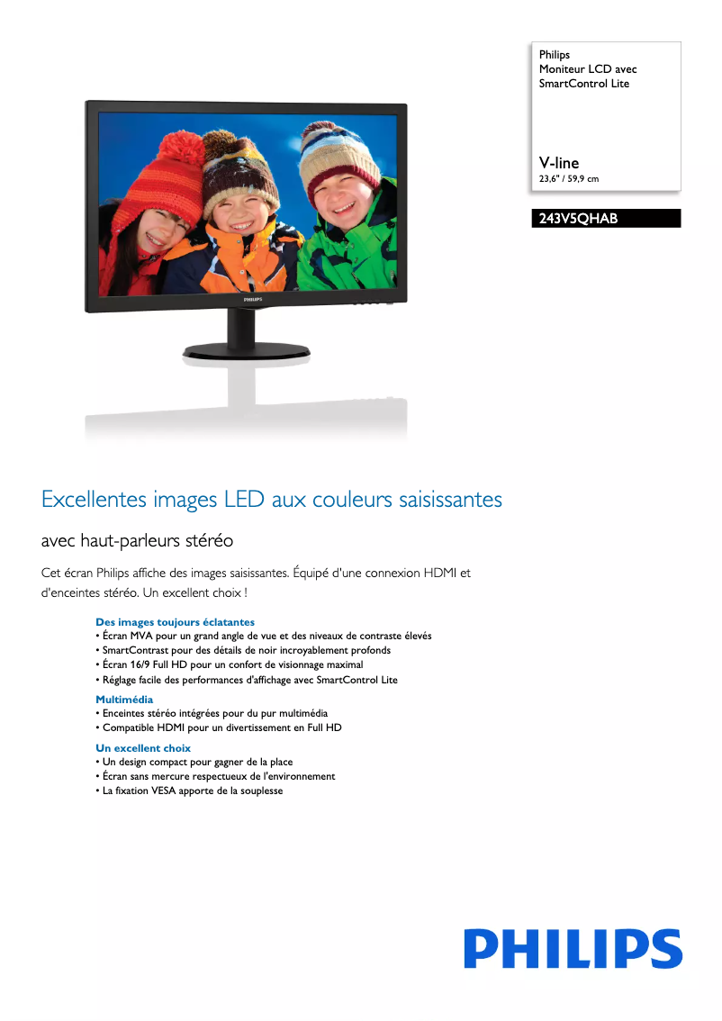 Página 1 del manual Ficha técnica Philips 243V5QHAB