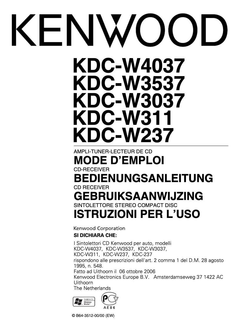 Página 1 del manual Manual de usuario Kenwood KDC-W4037