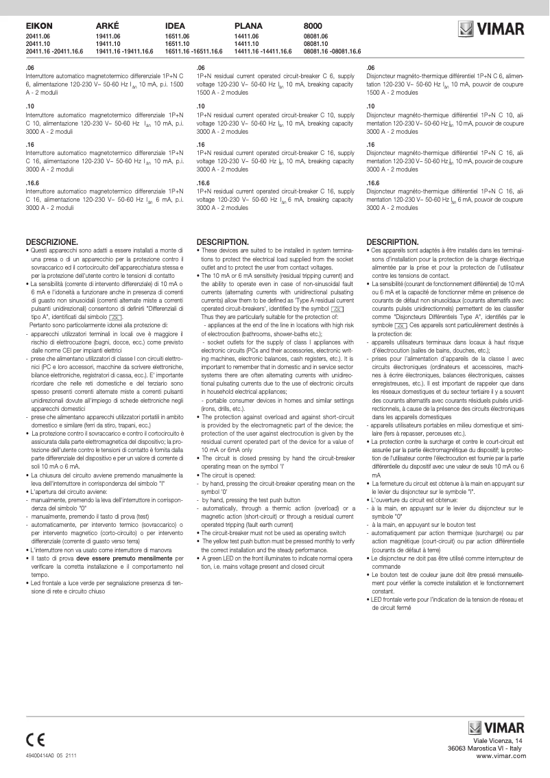 Página 1 del manual Manual de usuario Vimar 14411.10