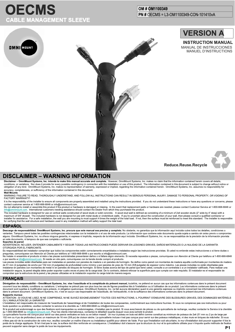 Imagen de la primera página del manual del dispositivo OECMS