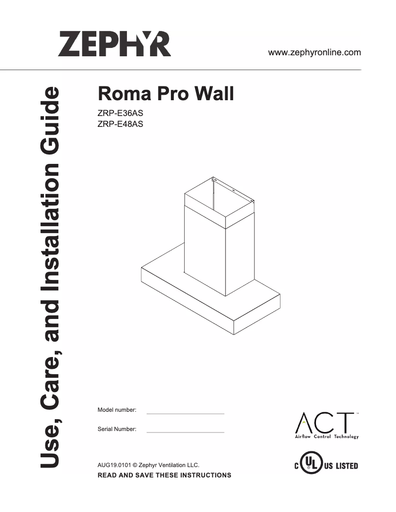 Imagen de la primera página del manual del dispositivo Roma Pro Wall ZRP-E36AS