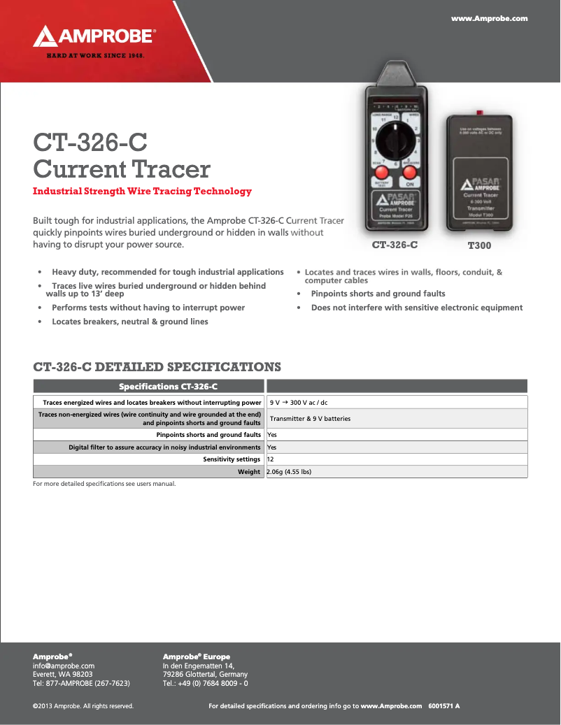 Página 1 del manual Ficha técnica Amprobe CT-326-C