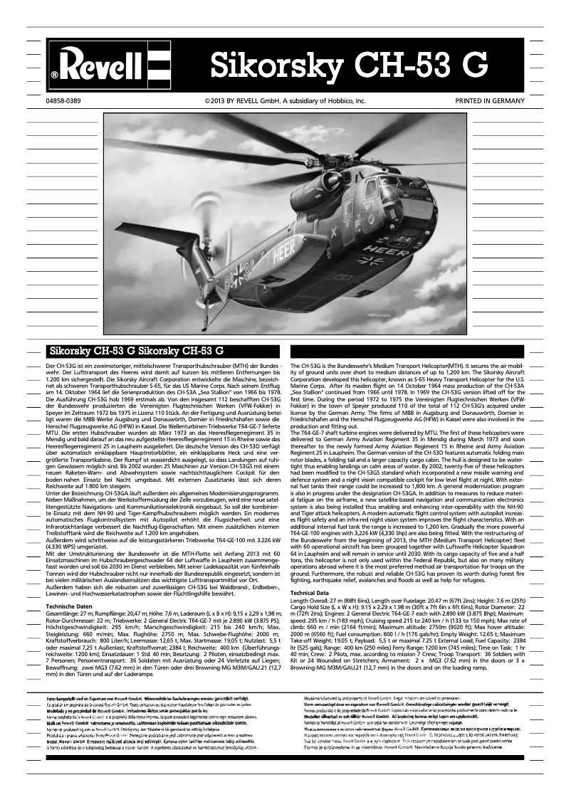 Imagen de la primera página del manual del dispositivo CH-53 G Heavy Transport Helicopter