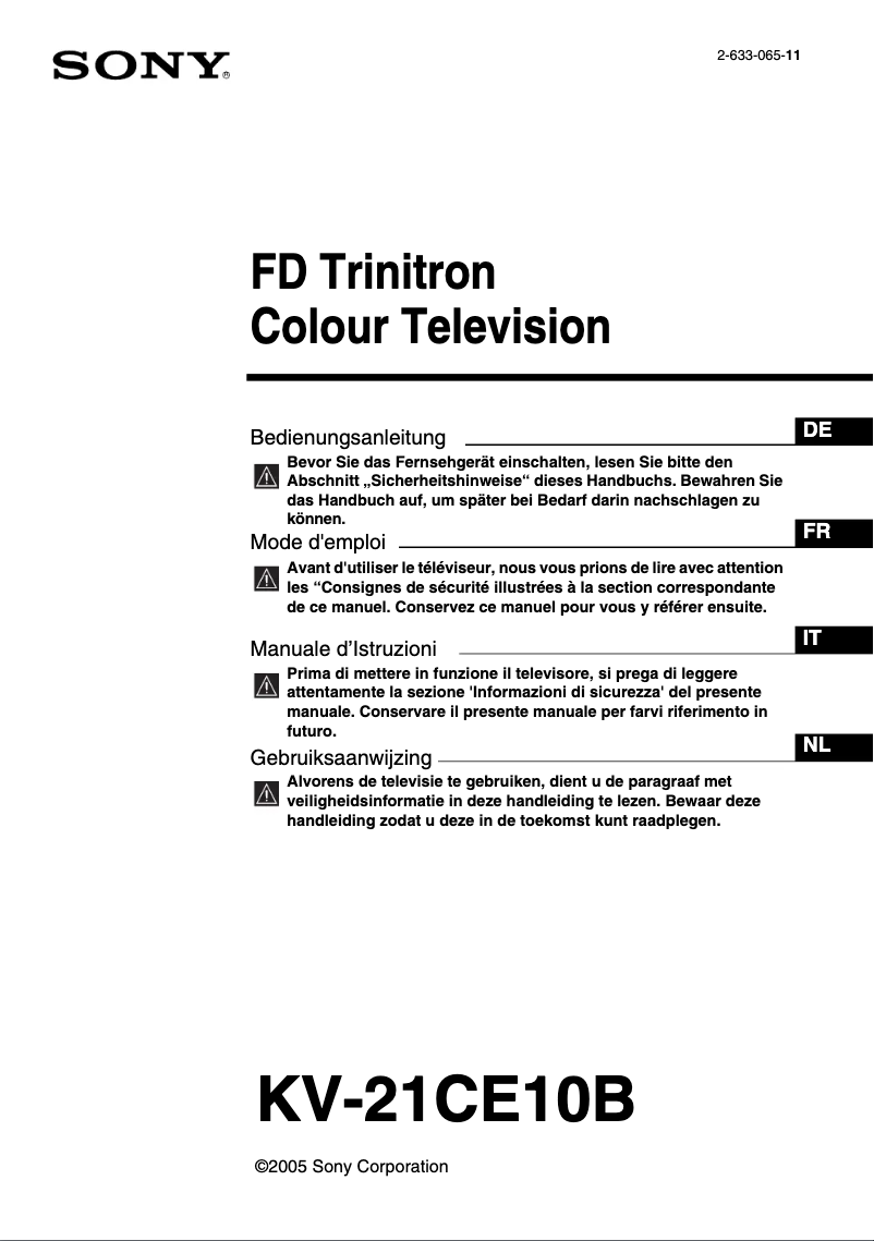 Imagen de la primera página del manual del dispositivo Trinitron KV-21CE10B