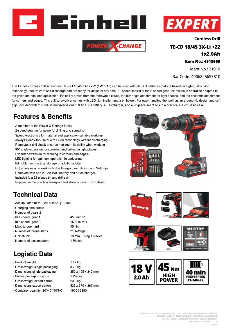 Imagen de la primera página del manual del dispositivo TE-CD 18/45 3X-Li