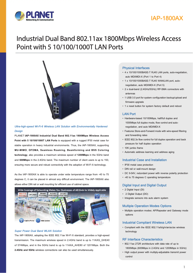 Imagen de la primera página del manual del dispositivo IAP-1800AX